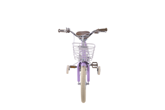 Kids Purple Bicycle with Training Wheels, Front View Isolated on White Background PNG