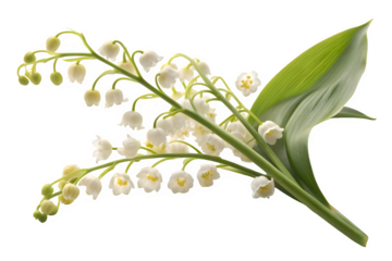 Delicate white lily of the valley flowers isolated on transparent background