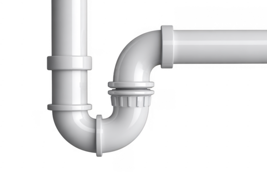 White P V C P Trap plumbing pipe section isolated on a transparent background