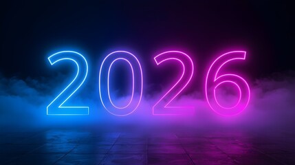 Neon Cyberpunk “2026” Glowing Digits Illustration