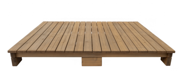 Wooden deck platform with slatted surface isolated on a transparent background