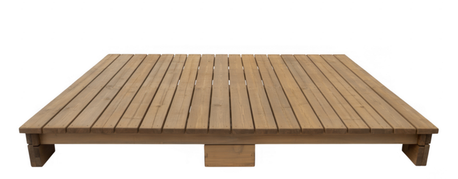 Wooden deck platform with slatted surface isolated on a transparent background
