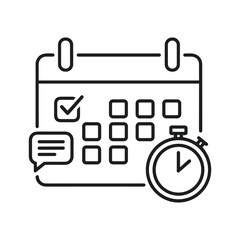 Calendar schedule task management icon with stopwatch and checkmark