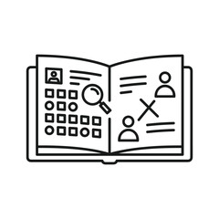 Hr job application process icon: search, selection, rejection