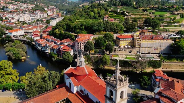 Amarante, Portugal from Above &ndash; Cinematic Drone View of Historic Bridge, Old Town and Riverside Landscape