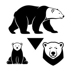 Polar Bear Arctic Animal Poses Three Silhouette Vector Icon Set