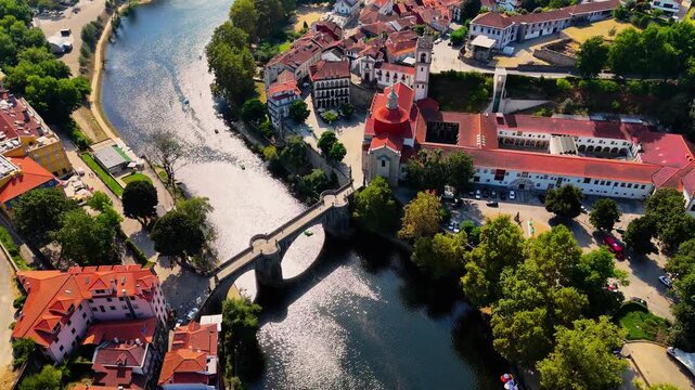 Amarante, Portugal from Above &ndash; Cinematic Drone View of Historic Bridge, Old Town and Riverside Landscape