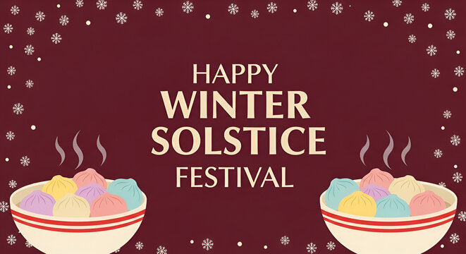 Happy Winter Solstice Festival Vector Illustration with Tangyuan, Chinese Dongzhi Dumplings, and Snowflakes Greeting Card - Powered by Adobe