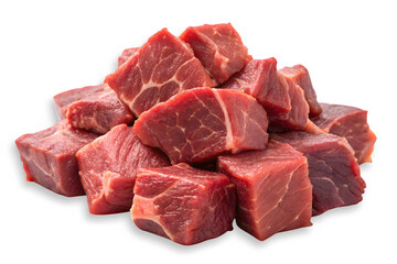 Fototapeta premium Pile of raw beef cubes isolated on transparent background