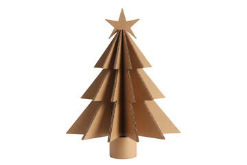 Fototapeta na wymiar Cardboard Christmas tree with star on black background isolated on a transparent background