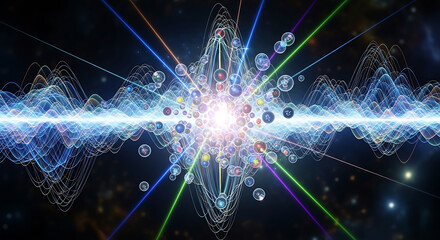 Futuristic energy waves with glowing vibrant spheres