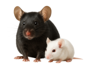 Black-furred mouse with albino offspring shows heterozygous genetics.