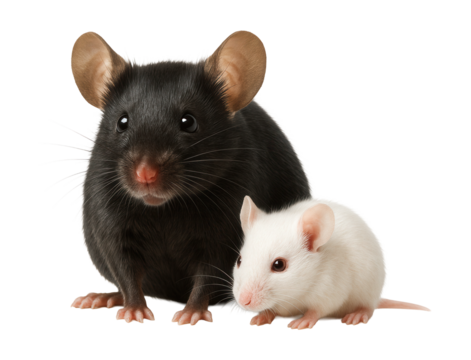 Black-furred mouse with albino offspring shows heterozygous genetics.