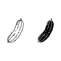 Two hand drawn cucumbers one outline one silhouette isolated on white