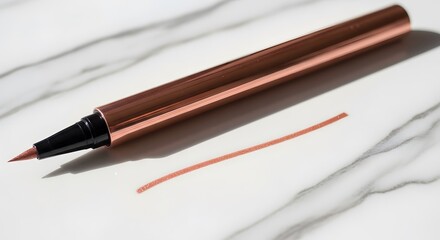 Naklejka premium Metallic Rose Gold Eyeliner Free Mockup – Minimalist Precision Liner Pen Product Scene
