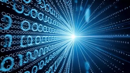 Binary code stream data tunnel animation background for technology and digital world  - Powered by Adobe
