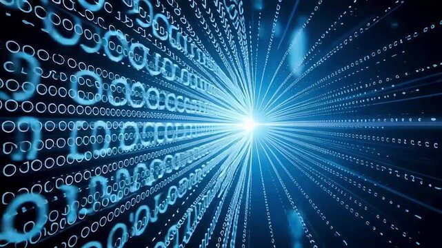 Binary code stream data tunnel animation background for technology and digital world 