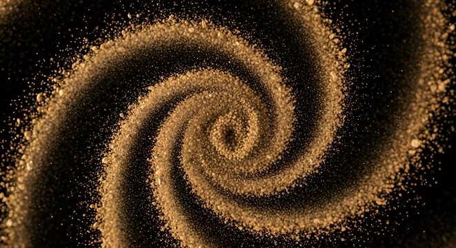 A swirling vortex of golden sand against a dark background creating a hypnotic spiral effect