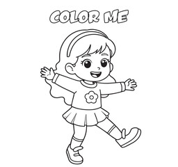 Cartoon vector illustration of a cute little girl child kid character with a toy, smiling with funny hair