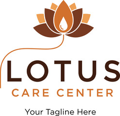 Lotus Care Center logo—lotus flower, droplet symbol, curved line, and customizable wellness branding