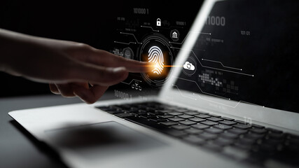 Biometric fingerprint identification and cybersecurity system ensuring secure access, identity verification, cloud data protection, and digital safety Latch