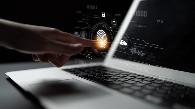 Biometric fingerprint identification and cybersecurity system ensuring secure access, identity verification, cloud data protection, and digital safety Latch