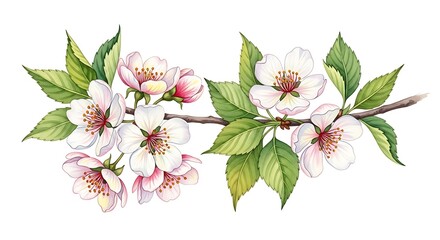 Delicate spring blooms with fresh green leaves for elegant designs, invitations, and creative projects bringing a touch of nature's beauty
