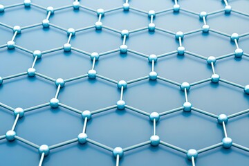 Graphene atomic structure in hexagonal lattice with carbon atoms and bonds illustrating advanced nanotechnology and material science