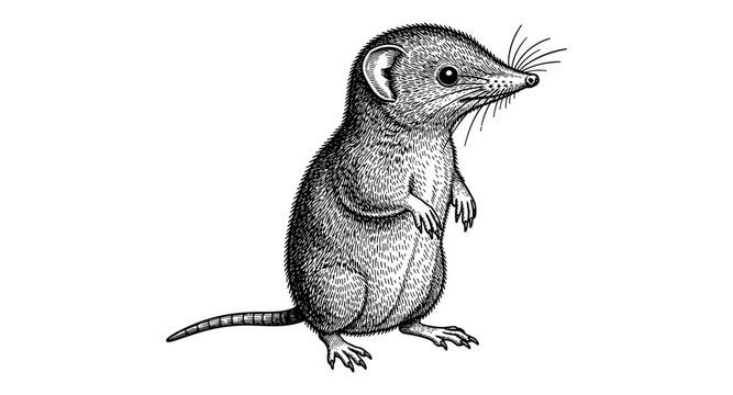 Detailed shrew in vintage etching style