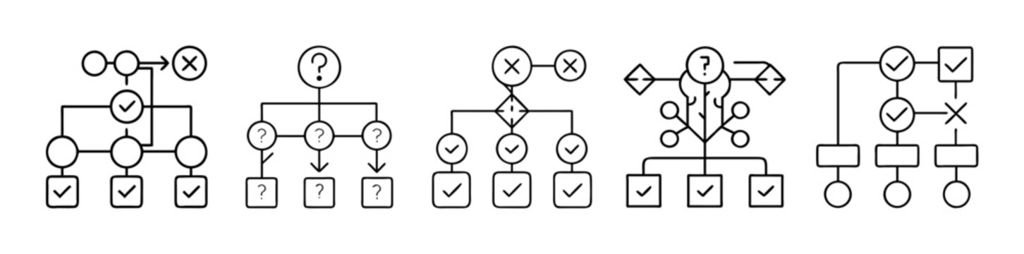 Set of hand drawn flowchart and decision tree icons