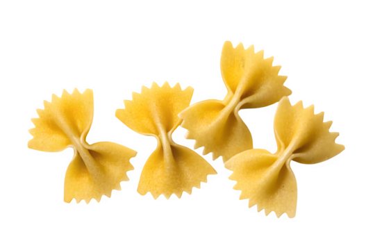 Four bow tie pasta shapes isolated on transparent background