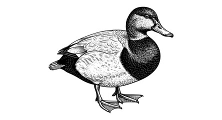 Detailed black and white duck line art drawing for nature enthusiasts
