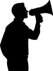 Man silhouette shouting megaphone announcement
