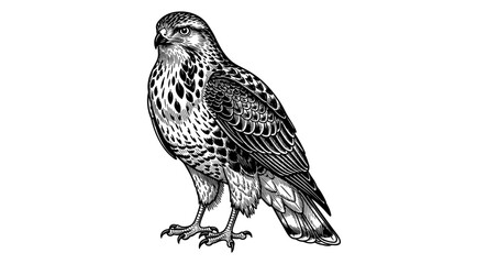 Obraz premium Intricate black and white hawk illustration showcasing detailed feathers and patterns