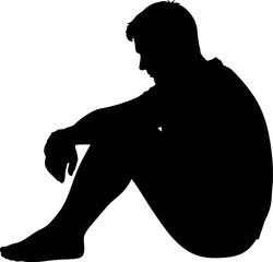 Man silhouette sitting sadness