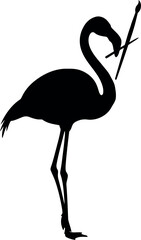 Elegant flamingo silhouette with stick