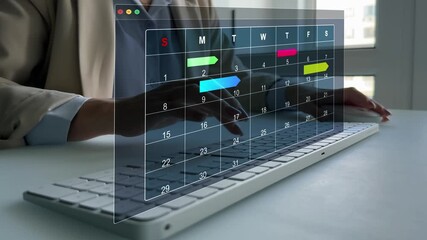 Calendar work schedule, business plan concept.Managing a scheduled meeting.Businessman manages time to work efficiently and on time on all projects.