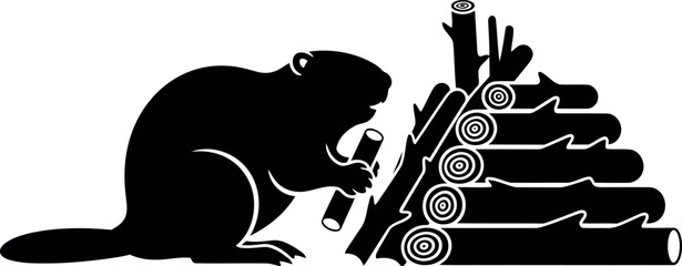Beaver building dam silhouette