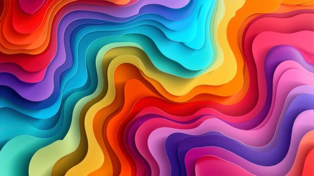 Colorful paper art flows in vibrant waves and shapes across the canvas