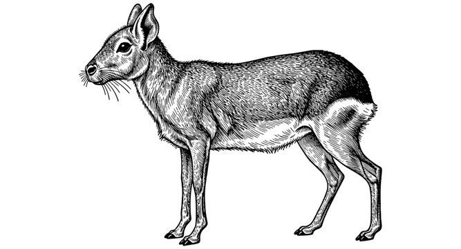 Detailed engraving of a pudu deer in black and white style