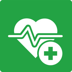 heart health icon with medical cross and heartbeat line on green background for healthcare design