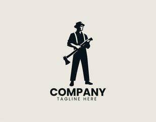 Bold lumberjack ax illustrated in strong geometric style forming a sharp black vector logo