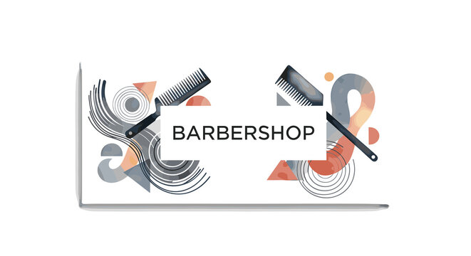 Barbershop signboard with razors and geometric shapes in modern style  