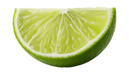 Fresh green lime wedge isolated on transparent background