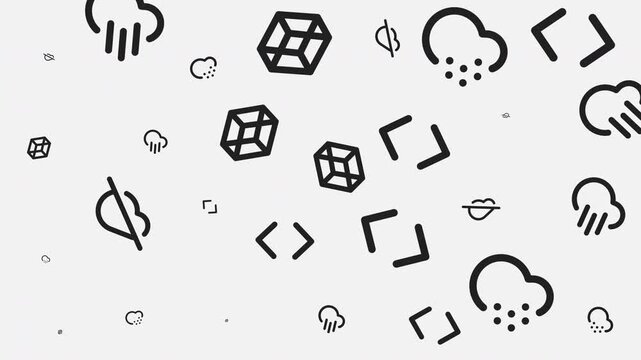 Floating Hand and Geometric Icons Representing Cloud Computing and Digital Technology in Minimalist Graphic Design