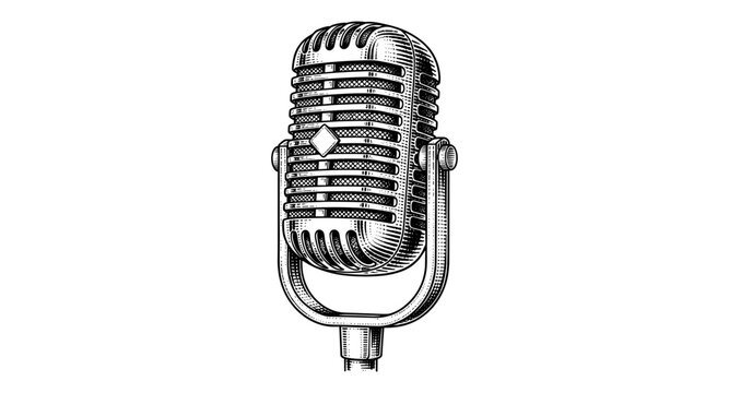 Vintage microphone in detailed engraved style for retro music themes