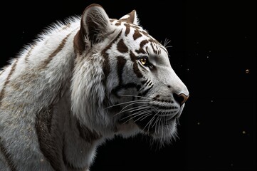 White Tiger Side Portrait with Golden Dust – Powerful Wildlife Illustration on Black Background