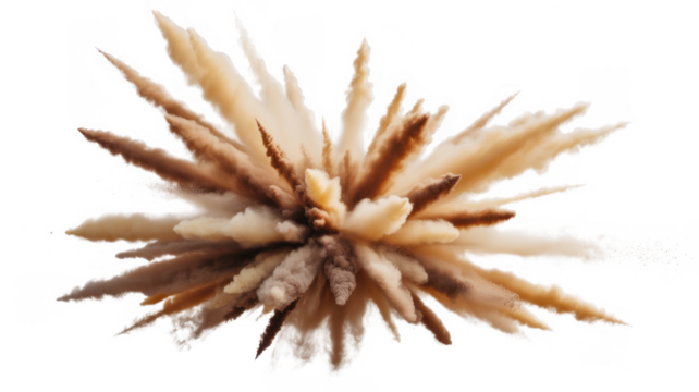 Brown and beige powder explosion isolated on a transparent background