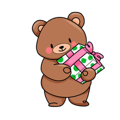 Cute Bear with Gift – Pastel Kawaii Holiday Clipart