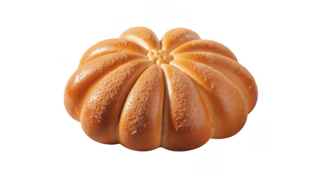 Golden brown bread roll shaped like a flower with sprinkled sugar isolated on a transparent background - Powered by Adobe